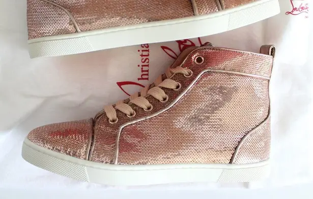 Christian Louboutin  Bip Bip Metallic Blush Sequin High Top Sneakers