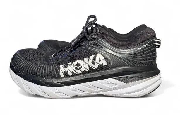 HOKA Bondi 7 Women’s Size 7.5 Black White Running Shoes Cushioned Sneakers READ