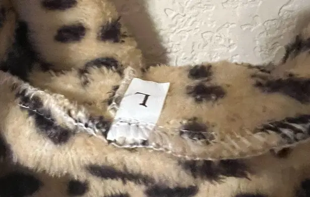 Leopard and White Sherpa Fur Zip Up Hoodie Jacket Size L