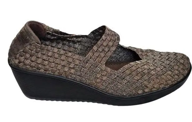 Bare Traps Ursala Bronze Metallic Woven Mary Jane Wedge Heels Shoes Size 7½