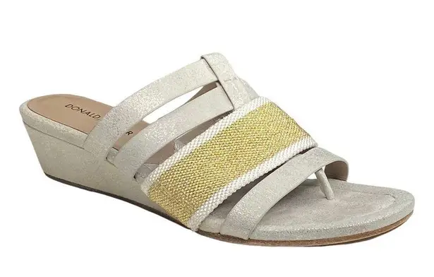 Donald Pliner Donald J Pliner ᪥ Dara Mesh Wedge Leather Sandals ᪥ Silver Gold Metallic ᪥ 8.5M