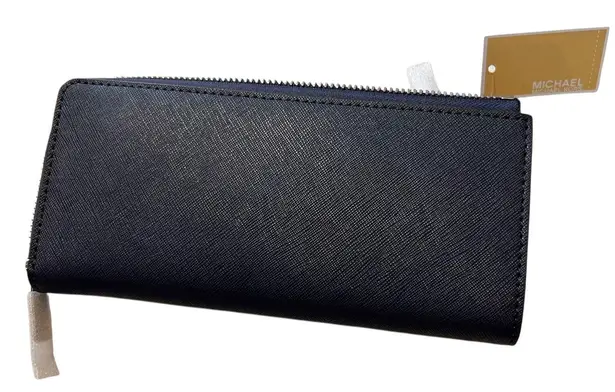 Michael Kors Jet Set Travel Large Wallet Navy Saffiano Leather Zip Around NWT Blue