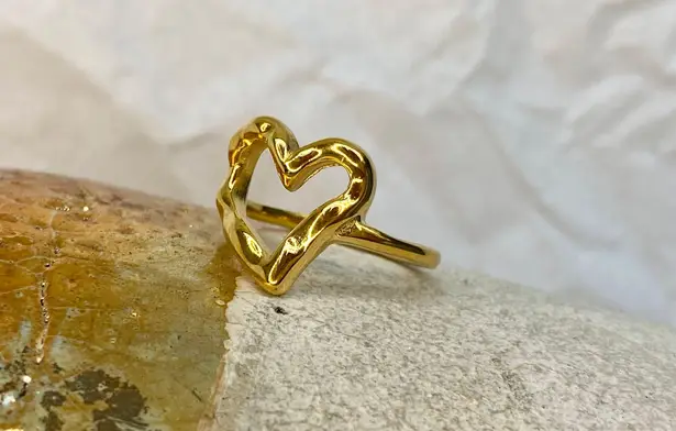 Boutique Stainless Steel 18K Gold Plated Love Heart Ring