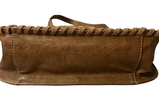 Way West Vintage Concealed Carry Crystal Studded Tooled Lined Security Purse Bag Brown