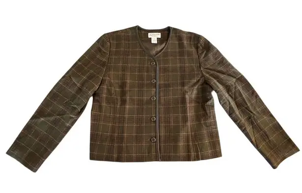 Pendleton Women's Petite Green Plaid Blazer Jacket Size 14 Button Front