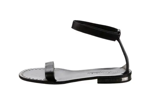 Jil Sander Black Leather Studded Flat Sandals Shoes