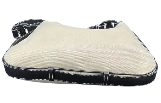 Salvatore Ferragamo Ivory Canvas Black Leather Shoulder Bag Vintage