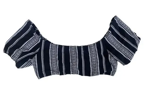 Lemlem Swim Luchia Pouf Bikini Top Short Sleeve Black White Medium NWT