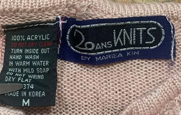 Vintage Knit Embroidered Hoodie Sweater Oatmeal Pink Floral Cropped Crochet Size M