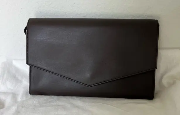 The Row Envelope Large Crossbody in Natural Nappa Saddle Leather Dark Brown