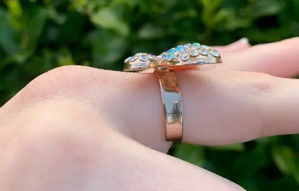 Gold/Rose Gold Rhinestone Butterfly Ring // Adjustable Band // Chunky, Large