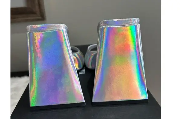 The Attico Devon 115 Iridescent Mules Silver Leather Womens Size 37 7