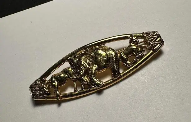 Elephant With Other Animals Gold Tone Brooch Pin