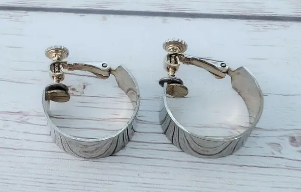 Vintage Clip On Earrings Chunky Hoops Silver Tone Outside, Gold Tone Inside