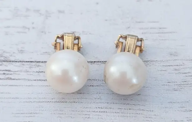 Vintage Clip On Earrings 7/16" Faux Pearl