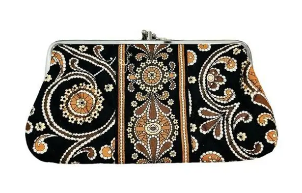 Vera Bradley  Snap Wallet Clutch Bag Cafe Latte Silver Hardware NWOT