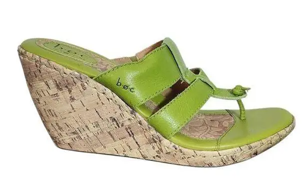 b.o.c. Green Leather Cork Sole Wedge Sandals Size 9 Green Leather Wedges
