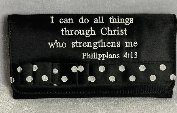Black Polka Dot Wallet with Scripture Quote NWOT