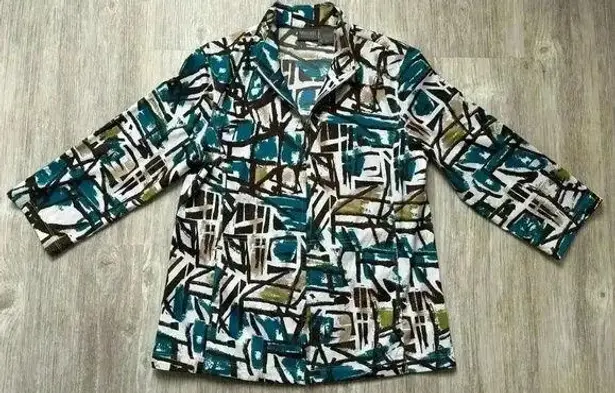 Additions by Chico’s | Women’s Abstract Geometric Allover Print Zip Shirt | 1 Blue Size 10