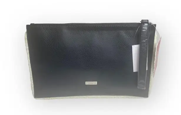 Carlos Santana new ❤︎ Vegan Leather Fur Pom Pom Clutch Handbag Bag ❤︎ Black