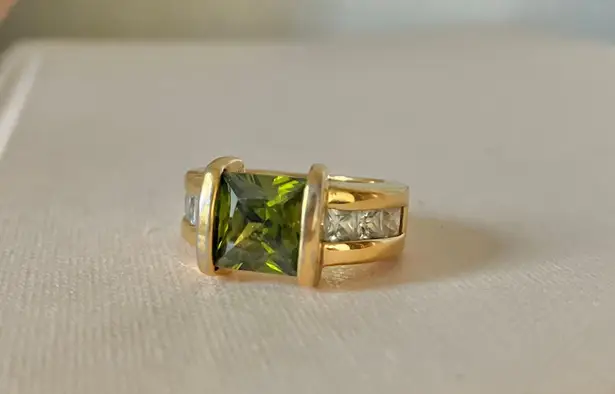 Ecco Green Square Stone Thick Signet Band Ring Jade Olive Sage Earthy Classic Jewelry