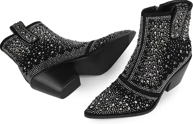 Sparkling Black Studded Ankle Boots Size 6
