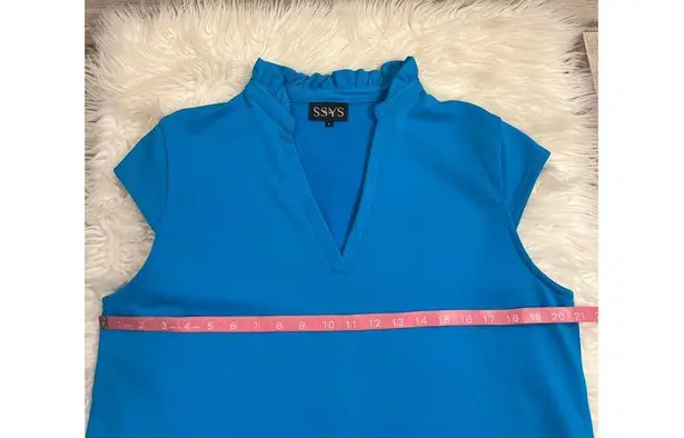 SSYS The Label cap sleeve ruffle neck top ocean blue L Size L