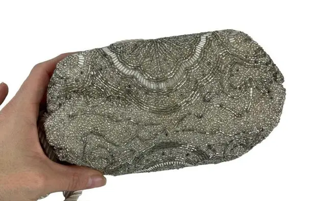 Vintage Evening Silver Beaded Crossbody Formal Bag Tassel Purse