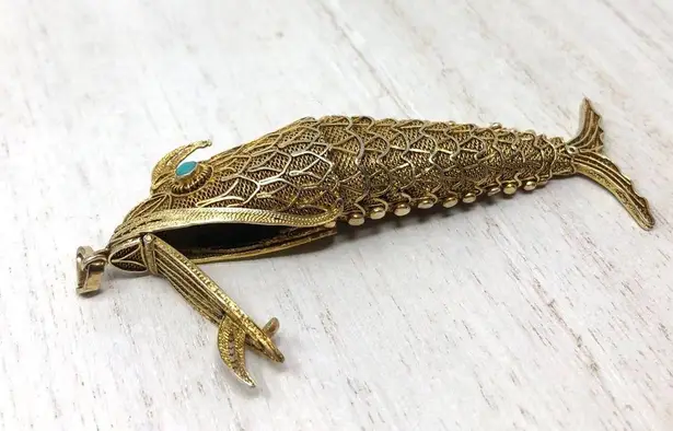Antique Koi fish pendant, Art Deco 1930s Gold
