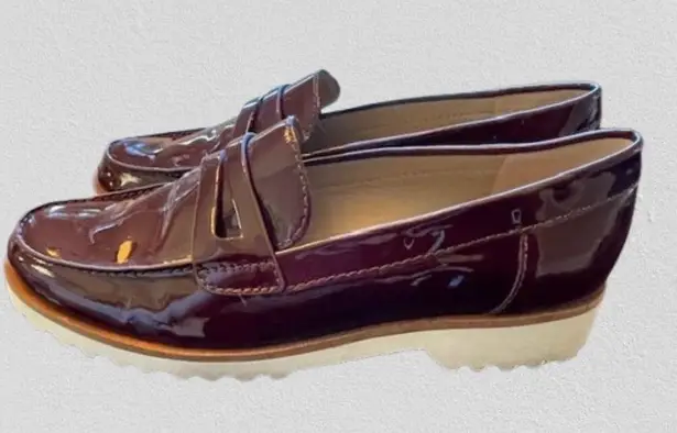 Karl Lagerfeld Patent Leather Oxford Lug Sole Loafers Burgundy 6.5M