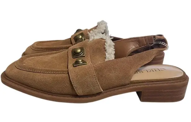 Amanda & Chelsea Chelsea And Violet Slingback Loafer Womens 7.5 Tan Suede Faux Fur Stud Flats