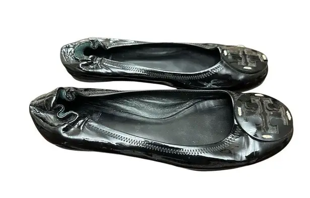 Torry Burch Patent Flat Ballet Black Leather Shoes Size 9Mp