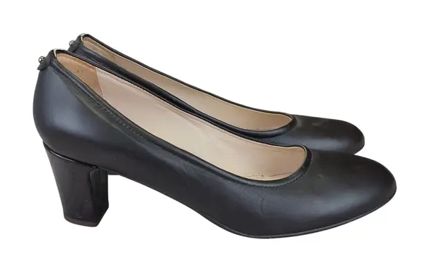 Aquatalia Vtg Women's Black Leather Block Heel Pumps Shoes Size 9 Made in Italy