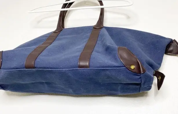 cuyana navy canvas leather weekender overnight bag Blue