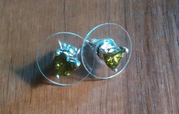 Green Heart Simulated Diamond Sterling Silver Stud Earrings