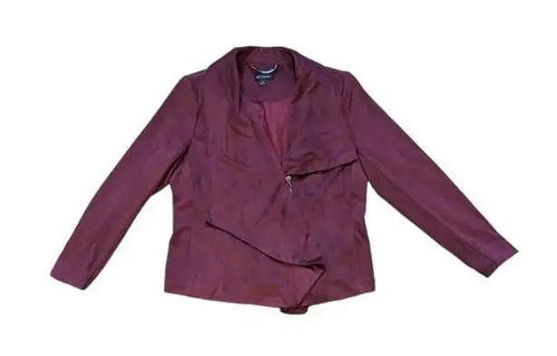 H by Halston H Halston Faux Suede Asymmetrical Motorcycle Jacket Moto Maroon Burgundy Womens
