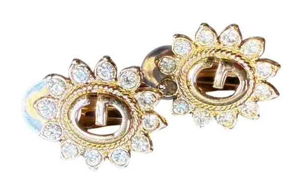 Givenchy Vintage Gold Tone Clip-On Earrings with Clear Rhinestones (0775)