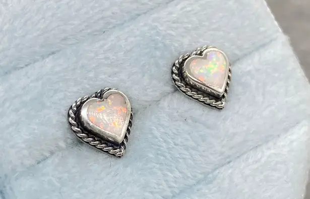 White Opal & Sterling Silver Rope Twist Heart Shaped Stud Earrings Multiple