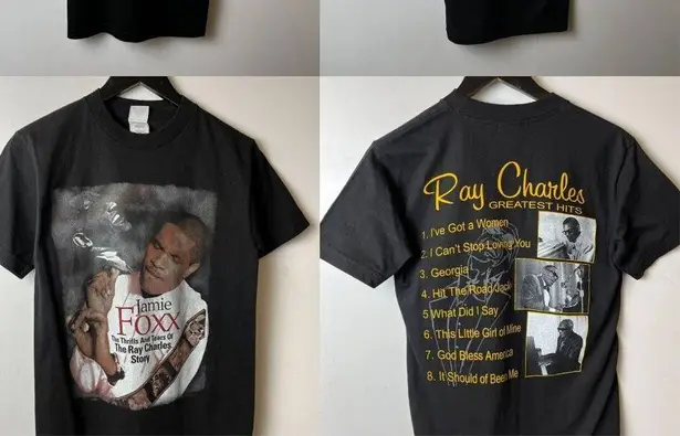 Vintage Y2K Ray Charles Jamie Foxx Movie Tee Black Small S T Shirt Graphic Solid