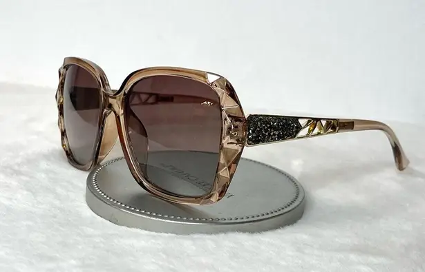 Brown & Gold Oversized Square Sunglasses Polarized Tinted w Crystal Frames