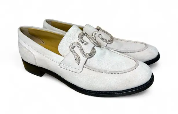 RENE CAOVILLA MORGANA CRYSTAL snake LOAFER suede pink 39 Size 8.5