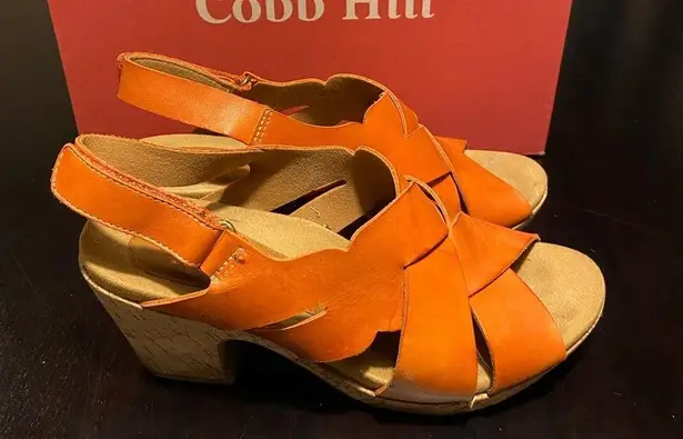 Cobb Hill by Rockport Alleah slingback wedge sandal size 9W Orange w/ cork sole