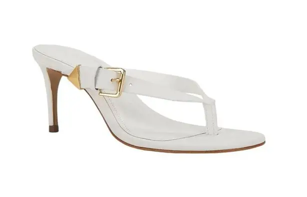 Schutz Ethel Sandals in White Leather 7.5 Womens High Heels Slides Thong