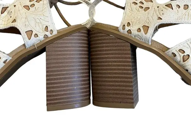 FARYL by Farylrobin White Calf Hair Leather Block Heel Lace Up Sandal Size 8