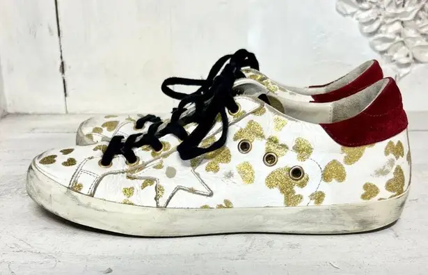 Golden Goose  Superstar Glitter Hearts Lace-Up Skateboard Sneaker White 39 / 8.5