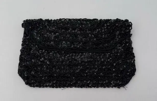 Vintage K. Gimbel Black Beaded Bag Pouch Evening Clutch Small Formal