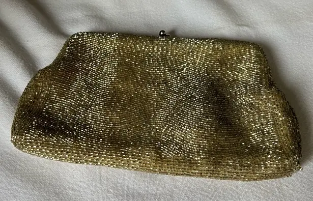 Vintage beaded Clutch gold kiss lock