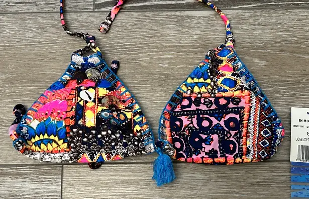 NWT In Ocean Swimwear Sz S Colorful Bikini Top W Tassel Accent
