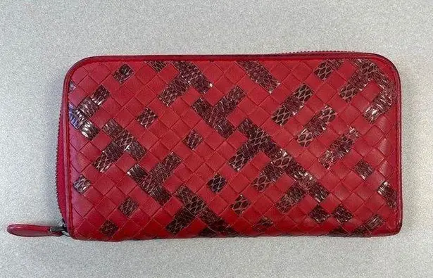 Bottega Veneta Bottega Red Intrecciato Woven Nappa Leather/Snakeskin - Preowned