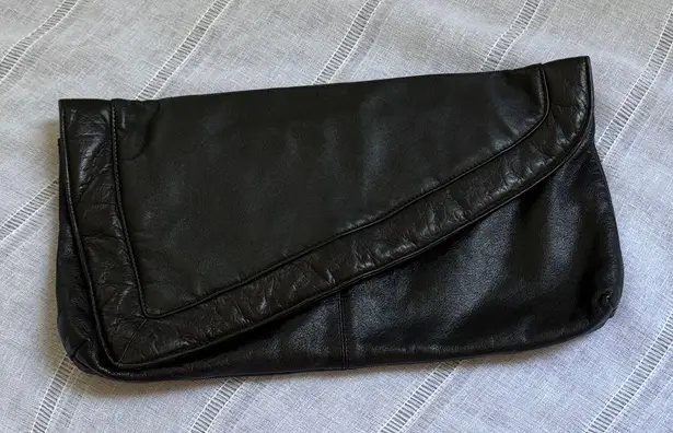 Pioneer Vintage 80s Black Leather Fold Over Clutch.
